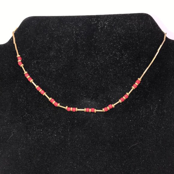 15" Shiny Orange Red and Bold Beaded Necklace - Picture 1 of 11